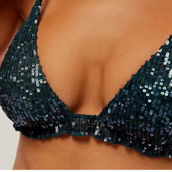 NWT Free People Intimately forest pool combo Sequin Lace Bralette - Picture 9 of 13